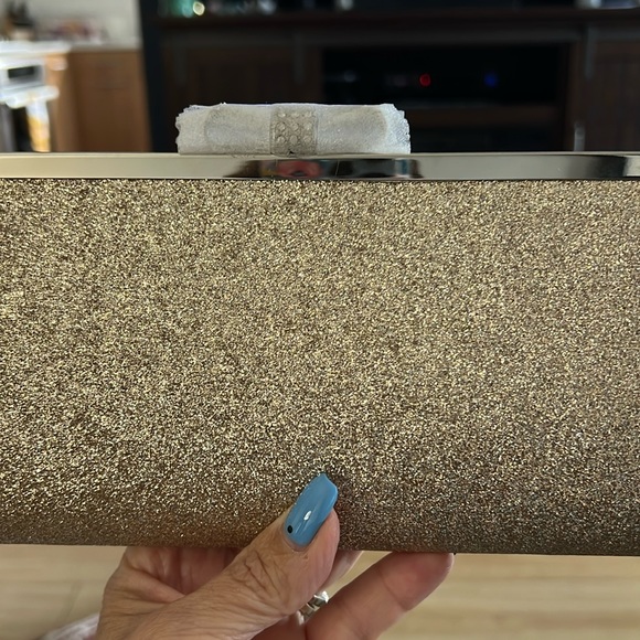 INC International Concept NWT Gold Clutch with Silver Rhinestone Bow - Picture 6 of 9